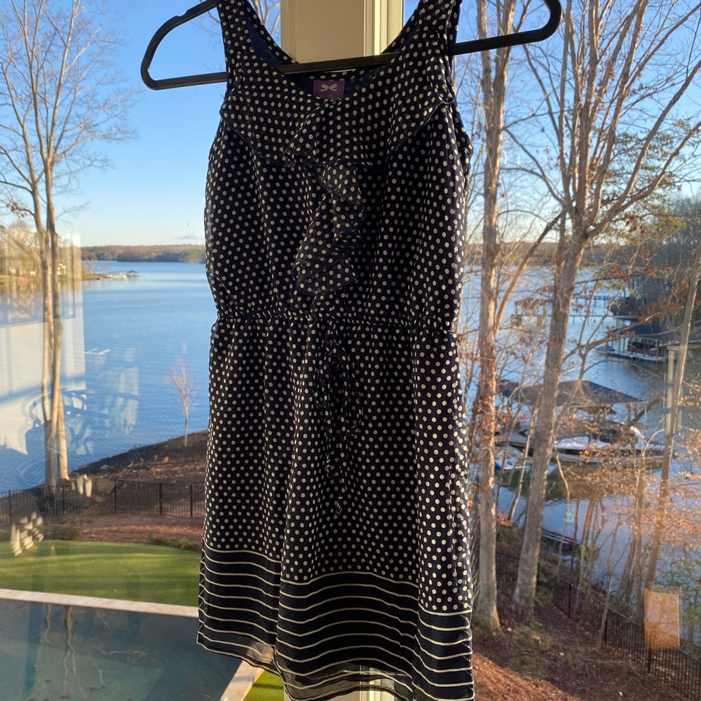 Girls Dress BeBop size 10/12, Navy with White Polka Dots , Navy Slip underneath